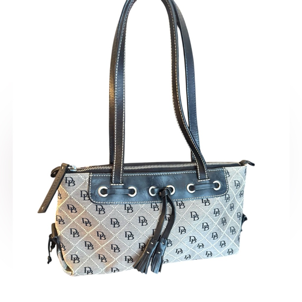 Dooney Bourke Iconic DB LOGO Stylish Black and Gray Handbag leather